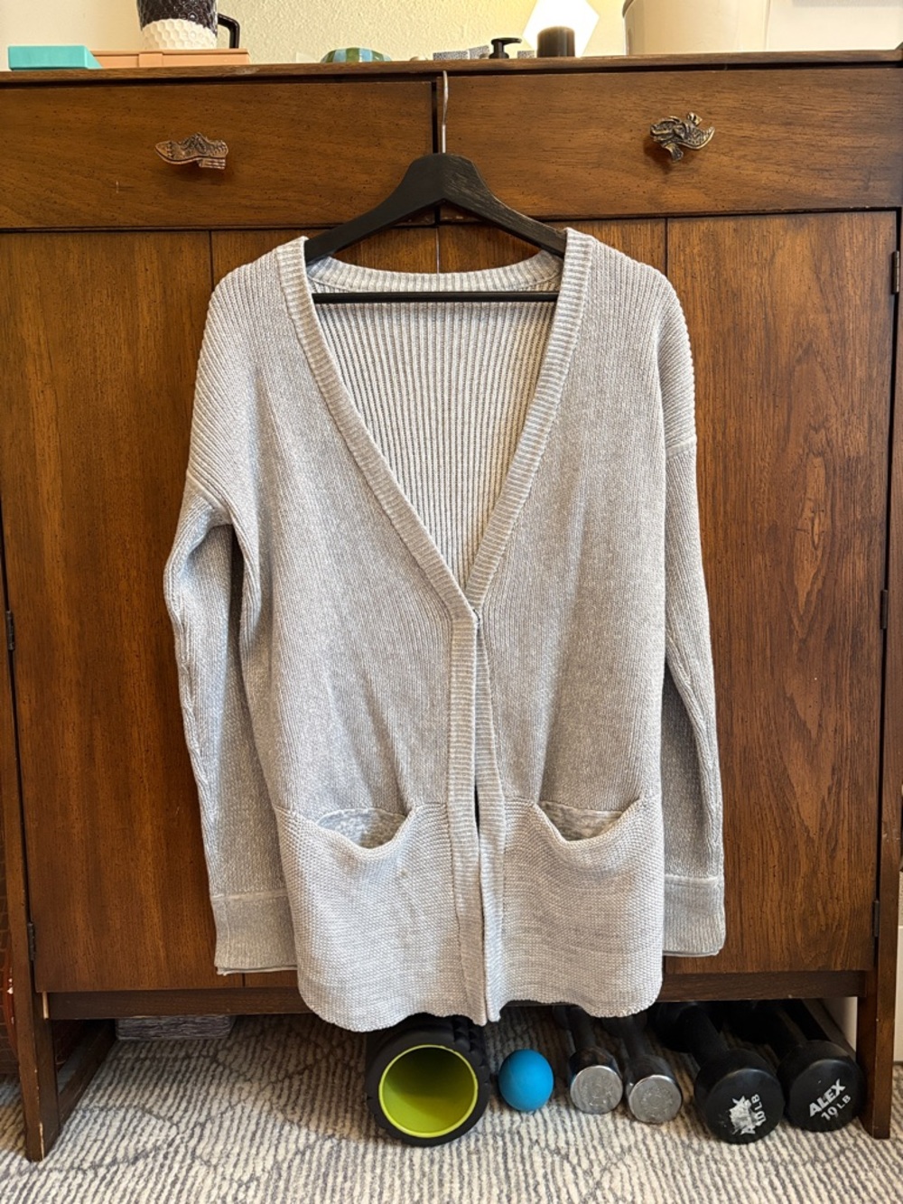 lululemon athletica Light Gray V-Neck Open Knit Cardigan